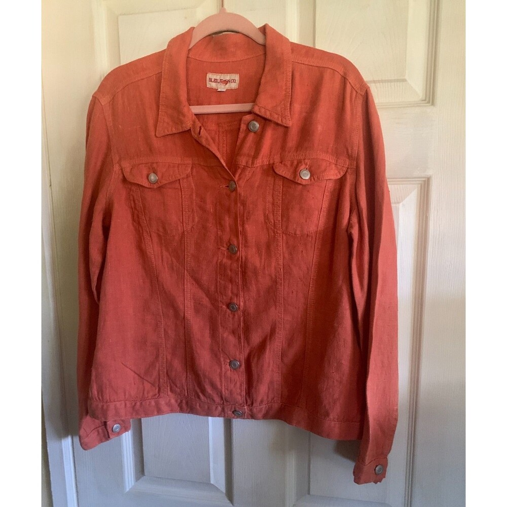Blue Jeans Co. Sandstone Orange 100% Linen Jean Jacket Sz Large Made in USA